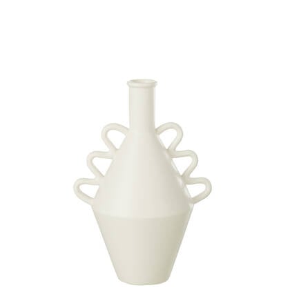 J-Line vaas Golvend Handvat Dolomiet - keramiek - - large - 32 cm hoog Wit