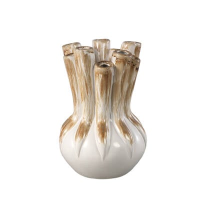 PTMD Manali Cream Ceramic Round Vase Colored Tubes L Bruin