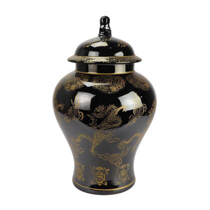 Fine Asianliving Chinese Gemberpot Porselein Zwart Multicolor