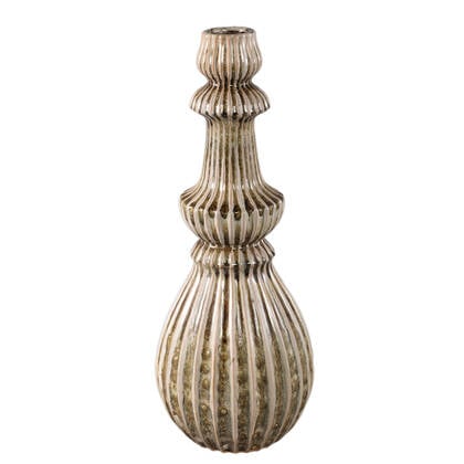 PTMD Myrtle Cream Ceramic Round Ribbed Vase L Bruin