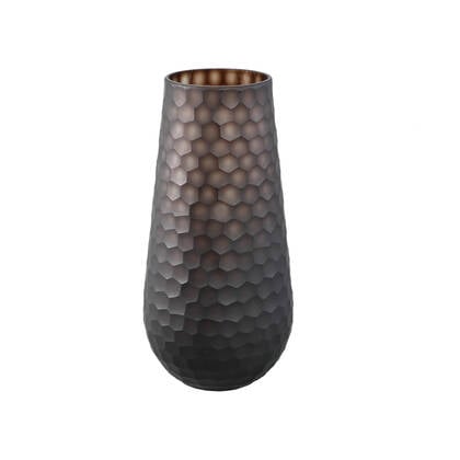 PTMD Eboney Brown Round Glass Vase Circle Pattern HighL Bruin
