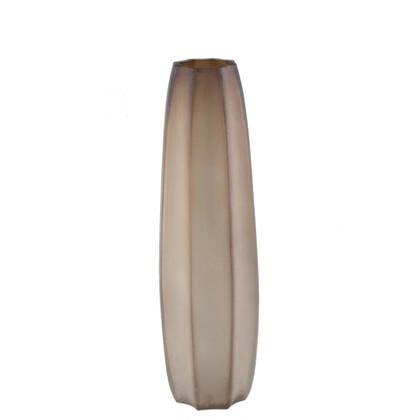 PTMD Levente Sand Carved Glass Round Vase Ribbed High Beige