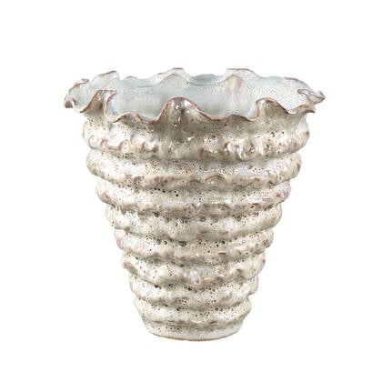 PTMD Nianh Cream Ceramic Pot Irregular Ribbed Round XL Beige