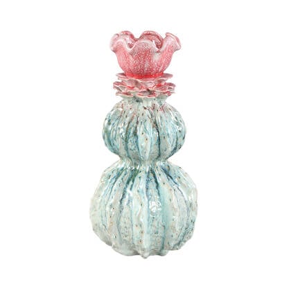 PTMD Tegain Petrol Pink Ceramic Flower Shape Vase L Blauw