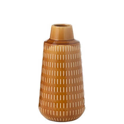 J-Line vaas Ria Gekerfd - porselein - mosterd - small - 31 cm hoog Oranje