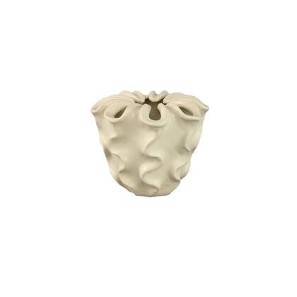 PTMD Rudie Cream Matt Ceramic Pot With Wavy Print S Crème