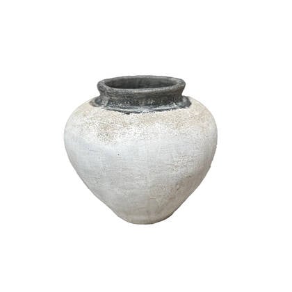 PTMD Jinsu White Round GRC Jar Pot W Dark Border S Wit