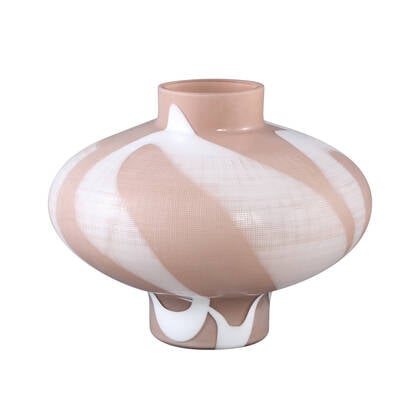 PTMD Nuhin Cream Glass Vase White Stripes Round On Base Wit
