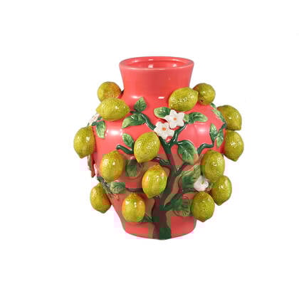 PTMD Stacy Pink Ceramic Jar Vase With Lemons On Twig Roze