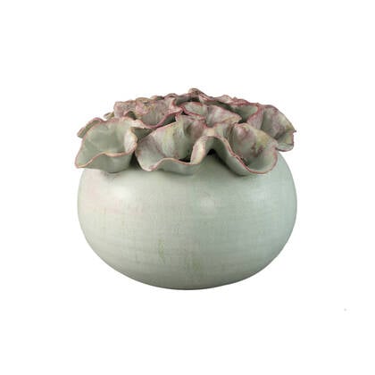 PTMD Jullia Green Ceramic Vase Flower Shaped Holes L Groen