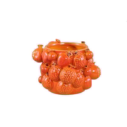 PTMD Bauer Orange Ceramic Round Pomegranate Pot Small Oranje