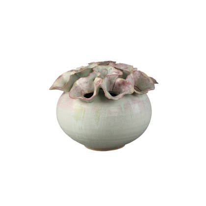 PTMD Jullia Green Ceramic Vase Flower Shaped Holes M Groen