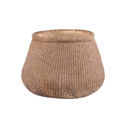 PTMD Kassidy Brown Basket Look Cement Pot W Stucture L Bruin
