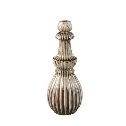 PTMD Myrtle Cream Ceramic Round Ribbed Vase M Bruin