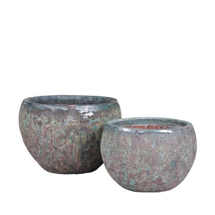 PTMD Caedyn Green Round Ceramic Pot Rough Finish SV2 L Groen