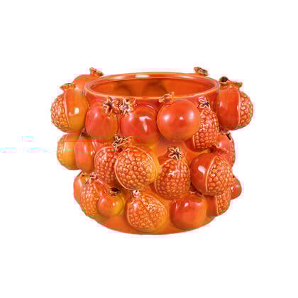 PTMD Bauer Orange Ceramic Round Pomegranate Pot Large Oranje