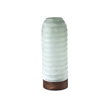PTMD Yana Green Matte Ribbed Glass Vase Round High M Groen