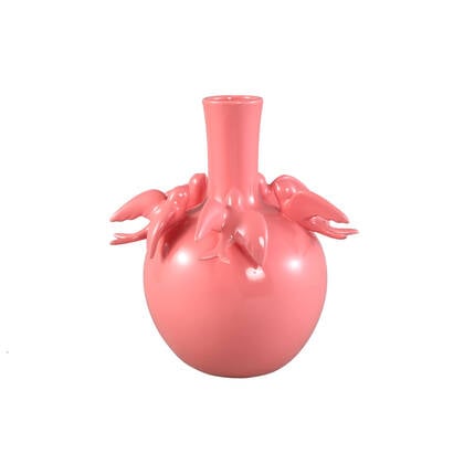 PTMD Emmelyn Pink Bulb Ceramic Glazed Vase Birds L Roze