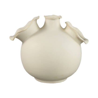 PTMD Umme Cream Round Glazed Ceramic Vase Wavy Edges M Wit