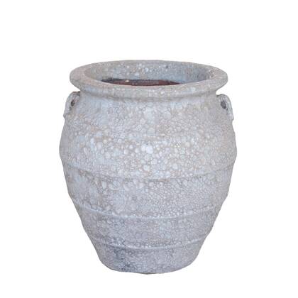 PTMD Athulya White Round Ceramic Jar Pot Rough Finish Wit