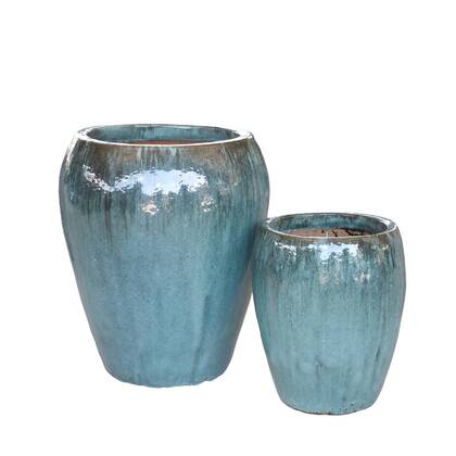 PTMD Nasser Green Round Glazed Ceramic Pot SV2 Groen