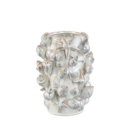 PTMD Prince Cream Ceramic Pot 3D Seashells Round High L Beige