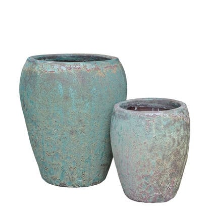 PTMD Nasser White Round Ceramic Pot Rough Finish SV2 Groen