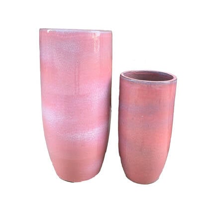 PTMD Dezzel Pink Glazed Round Ceramic Pot High SV2 Roze