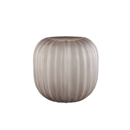 PTMD Levente Sand Carved Glass Round Vase Ribbed Low Beige
