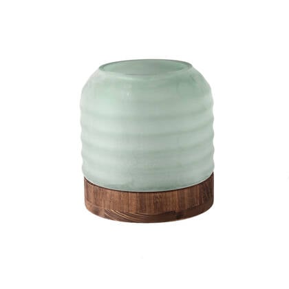 PTMD Yana Green Matte Ribbed Glass Vase Round Low Groen