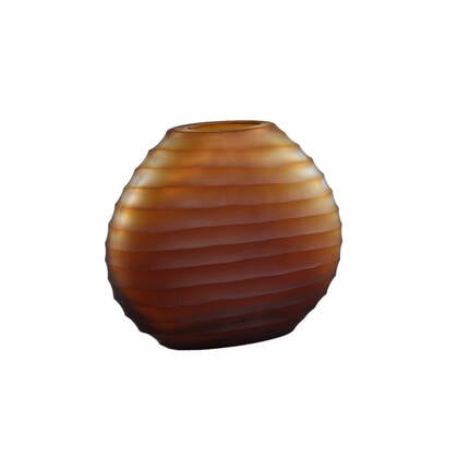 PTMD Lavanya Brown Carved Glass Oval Vase Ribbed S Bruin