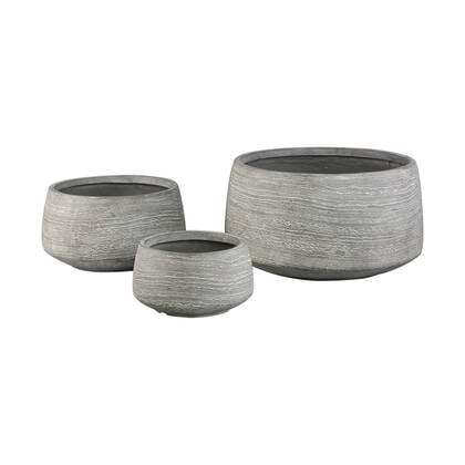 PTMD Giulietta Grey Round Magnesium Pot Lines Low SV3 Grijs