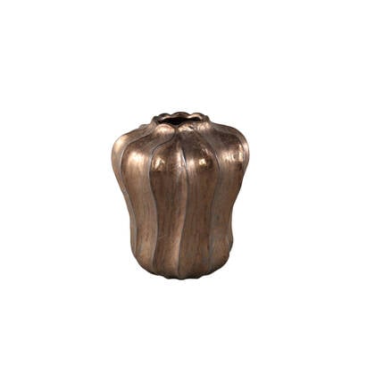 PTMD Hamish Bronze Ceramic Round Wavy Shaped Vase S Brons