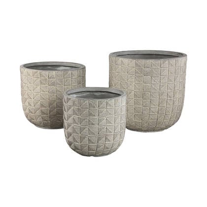 PTMD Suguna Grey Round Magnesium Pot Squares Low SV3 Grijs