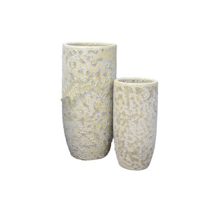 PTMD Dezzel Yellow Glazed Round Ceramic Pot High SV2 Geel