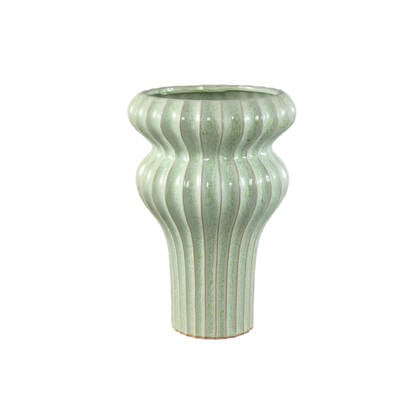 PTMD Glenna Mint Ceramic Round Ribbed Pot W Bulbs L Groen