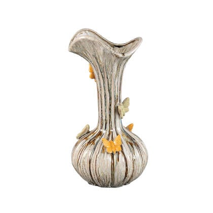 PTMD Tamarae Cream Ceramic Flowy Vase W Butterfly L Beige