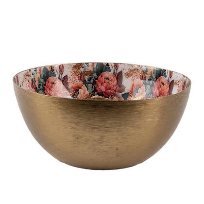 Clayre & Eef Kandelaar Ø 14x6 cm Goudkleurig Wit Metaal Bloemen