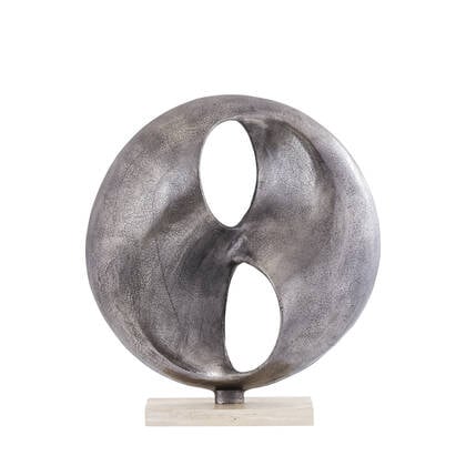 PTMD Deuie Nickel Casted Alu Statue Travertine Base Zilver