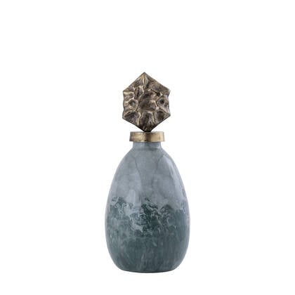 PTMD Cherisee Green Glass Statue Brass Lid Low Groen