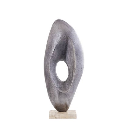 PTMD Kellaine Nickel Casted Alu Statue Travertine Base Zilver