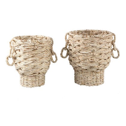 PTMD Aleece Natural Cornleaf Basket S|2 Ribbed Round Multicolor