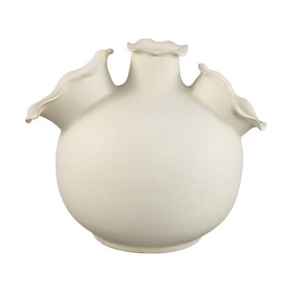 PTMD Umme Cream Round Glazed Ceramic Vase Wavy Edges L Beige