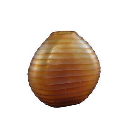 PTMD Lavanya Brown Carved Glass Oval Vase Ribbed L Bruin