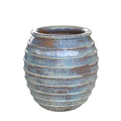 PTMD Maeghan Cream Round Ceramic Pot Lines Rough Finish Crème