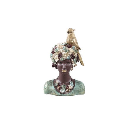 PTMD Kaliesa Green Poly Lady Statue Bird And Flowers Groen