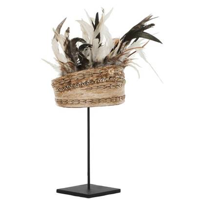 MUST Living Balinese hat with shell and feather,55x20x20 cm, on iro...