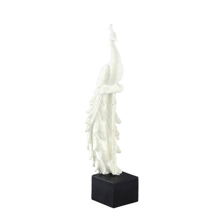 PTMD Annelie White flocking poly statue peacock on base Wit