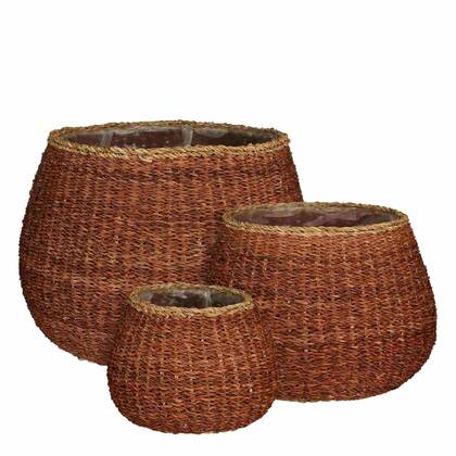 Mica Decorations Mand Athos - 45x45x35 cm - Zeegras - Bruin - Set van 3
