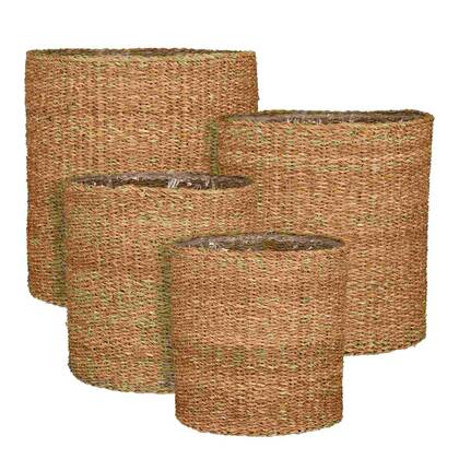 Mica Decorations Mand Dave - 54x54x54 cm - Zeegras - Licht Bruin - Set van 4